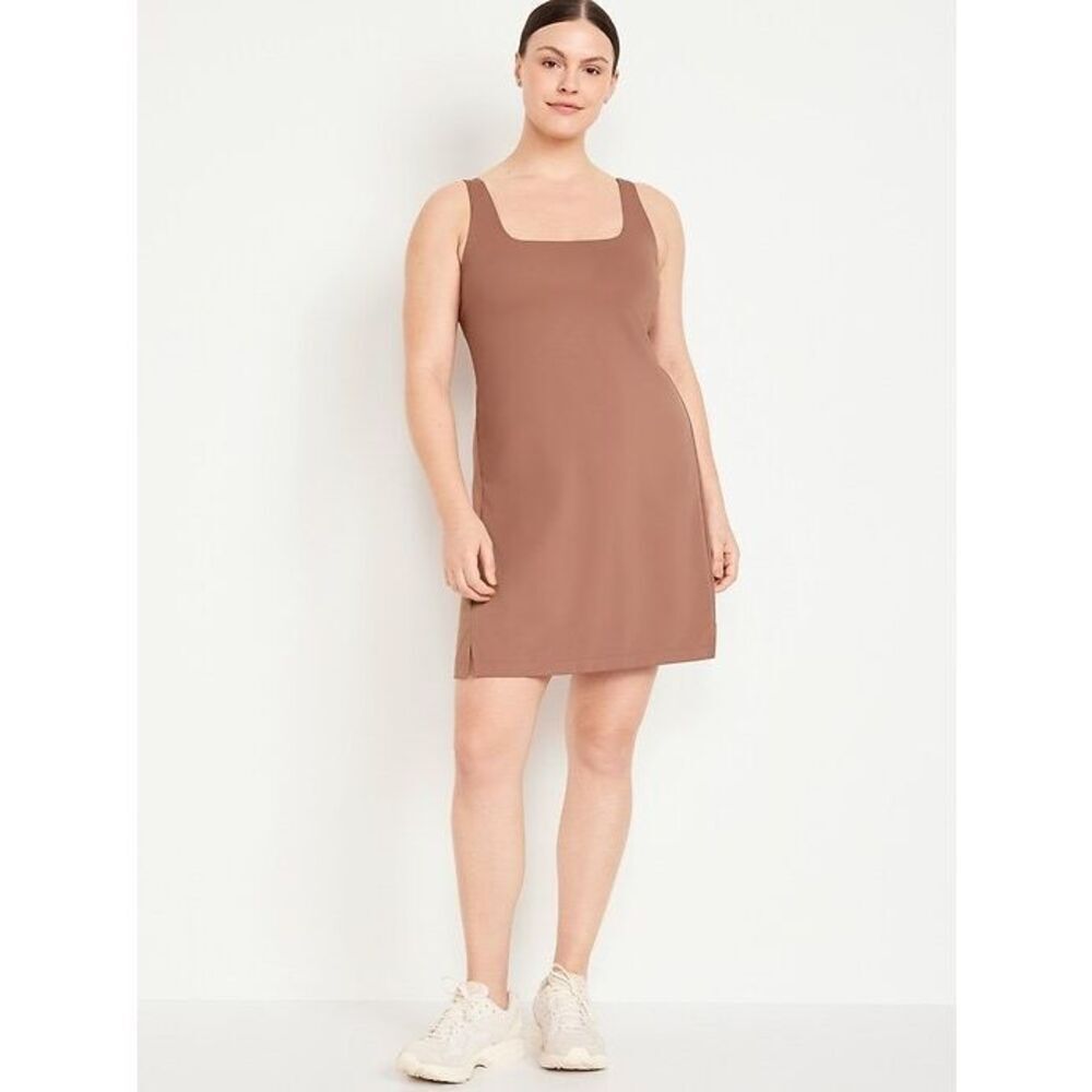 Old Navy Small PowerSoft Square-Neck Athletic Tennis Dress - Warm Taupe